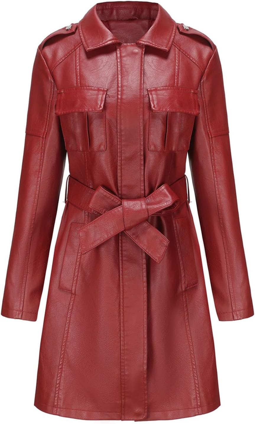 レディース 赤 レザージャケット ベルト付き